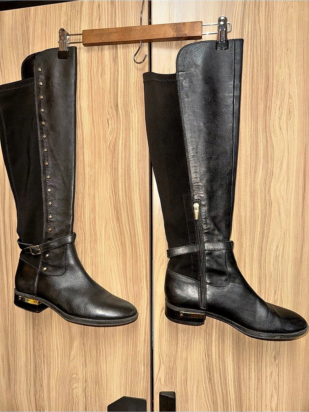 Vince Camuto Black Studded Knee-High Heeled Boots Like New